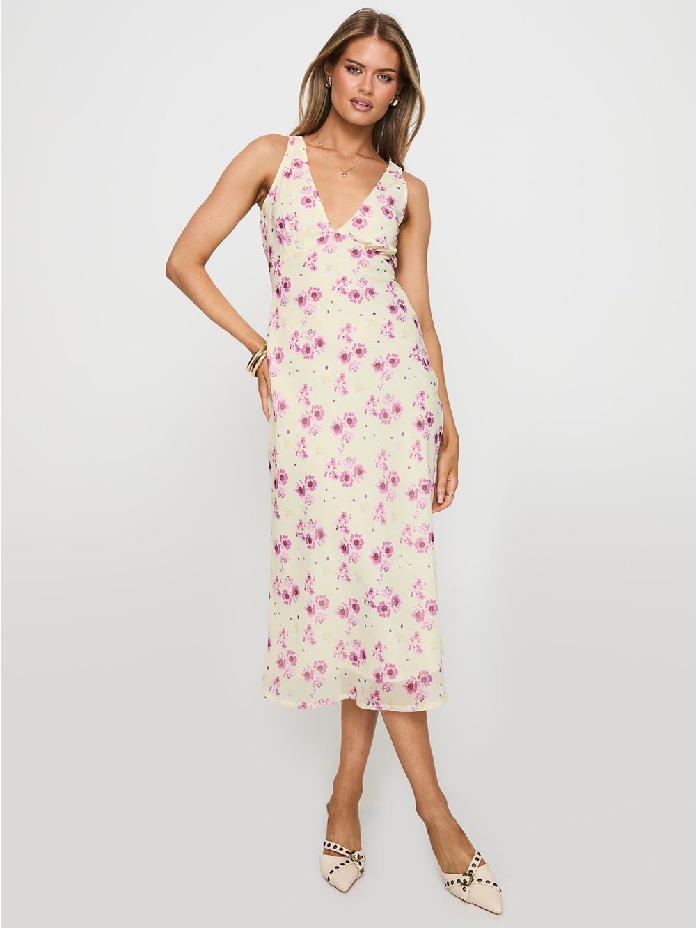 Princess Polly Nellie Midi Dress Yellow Floral Size 12